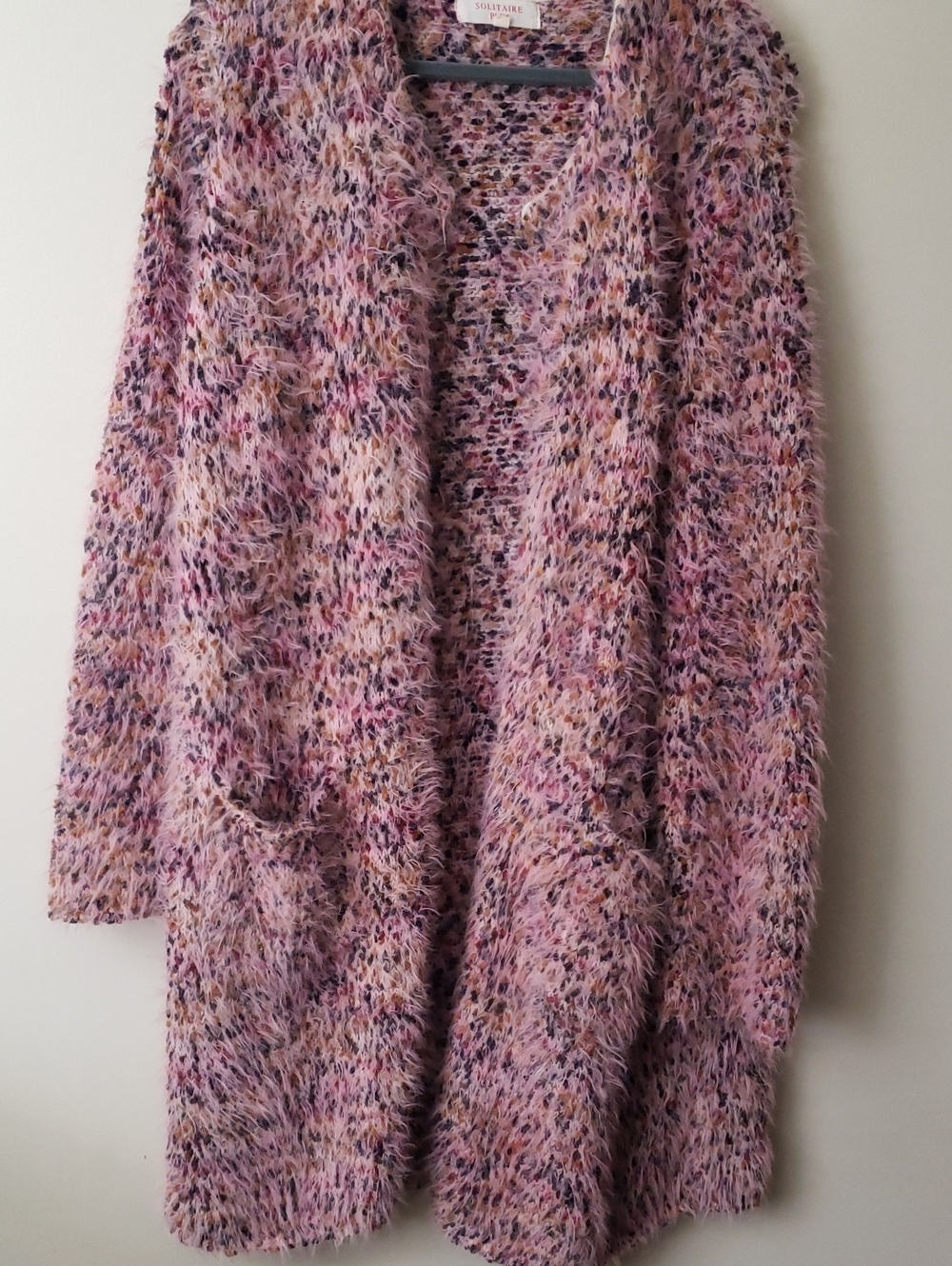 Signature Studio Pink Multicolor Fuzzy Eyelash Open-Front Cardigan